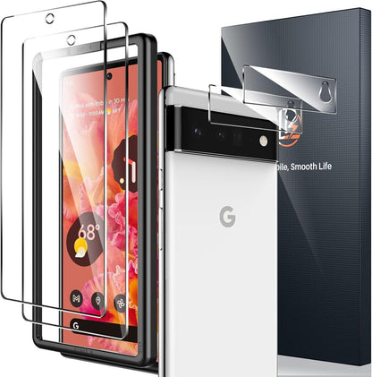 [2+2 Pack] LK Compatible for Google Pixel 6-2 Pack Tempered Glass Screen Protector + 2 Pack Camera Lens Screen Protector, Easy Installation 9H Hardness Anti-Scratch