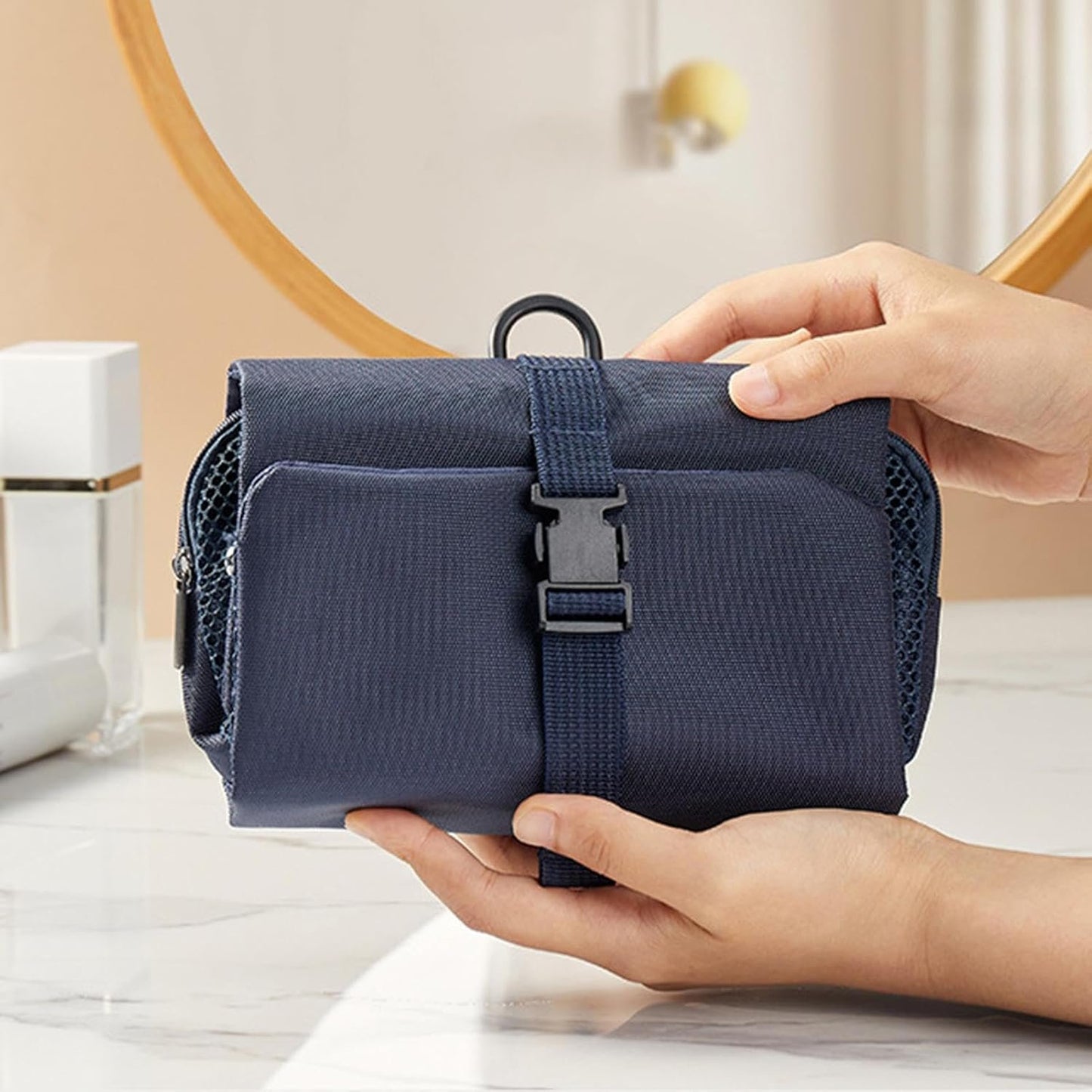 Toiletry Bag for Men, Hygiene Bag for Men - Cosmetic Bag - Portable Toiletry Organizer Case, Waterproof Travel Toilet Bag with Hook for Men and Women, navy, Consulte la descripciÃ³n, See description