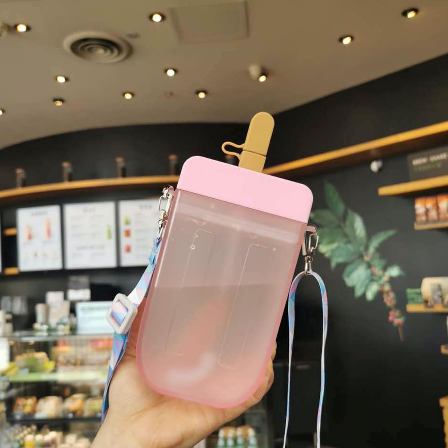 Cups Mugs, Popsicle Water Bottle with Straw Cute Ice Cream Drink Bottle Leakproof Plastic Juice Drinking Cup 300ml