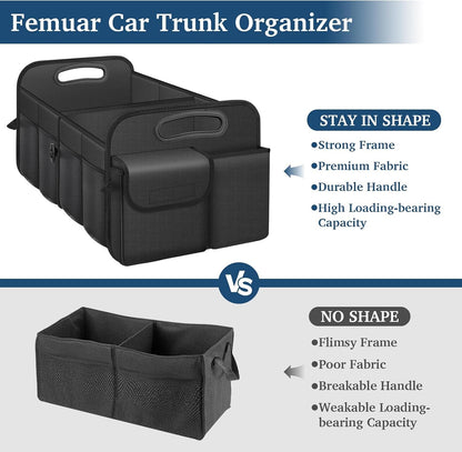 Femuar Car Trunk Organizer with Large Capacity Waterproof Car Accessories for Women & Men, Collapsible Trunk Organizer for Suv/Jeep/Sedan (Black, Standard)