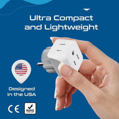 Ceptics Canada to European (Schuko) Travel Adapter (Type E/F) - Dual Input - Ultra Compact - Charge your Cell Phone, Laptops, Tablets (CT-9, 3 Pack)