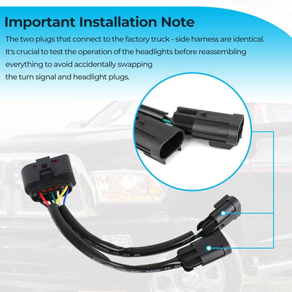 for 09-18 Dodge Ram Conversion Harnesses - Quad Housing to Projector Headlight - Upgrade Your Truck's Lighting 2PCS