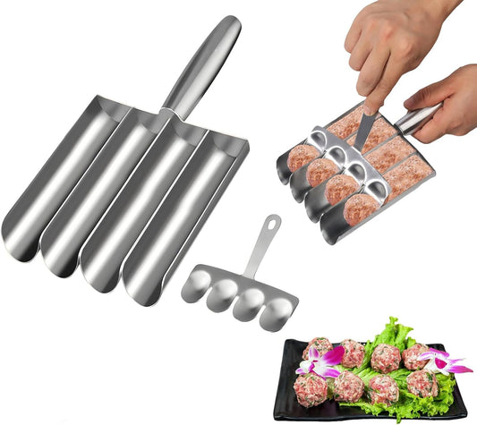 Cozioz 4-in-1 Meatball Maker Tool, Stainless Steel Kitchen Gadget for Quickly Creating Uniform Meatballs or Round Pastries