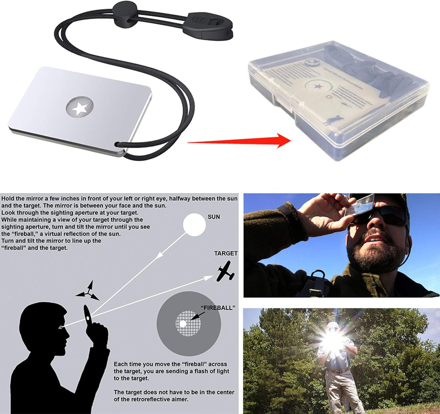 Luca Elf Aid Signal Mirror Survival Military Grade Emergency Mirror Signaling Mirror,Outdoor PFD Rescue Signal Mirror and Whistle,Hiking Mirror and Compass