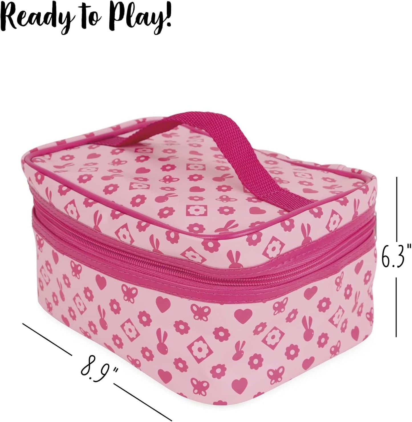 Janod - P'tite Miss Vanity Case for Children - 9 Solid Wood Accessories Included - Pretend Play Toy Beauty and Cosmetic, J06514, Pink