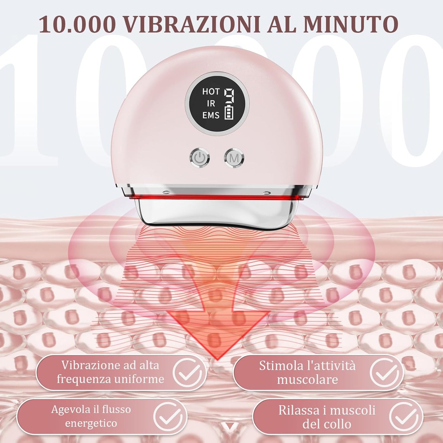 Electric Anti-Wrinkle Face Massager: Face and Neck Massage with 9 Adjustable Levels and 4 Modes – Beauty Device at 45 °C EMS Microcurrent with 3 LED Colours – GuaSha Face Massager for Women
