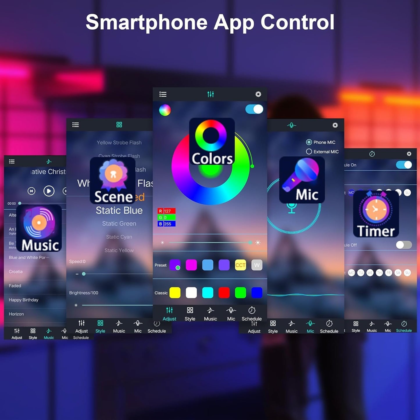 maylit Smart Under Cabinet Lights Plug in, 6 Pcs 12 Inch Ultra Thin Under Cabinet Lighting, Multicolor Under Counter Lights for Kitchen, Dimmable Mood Light for Cabinet, Counter, Workbench