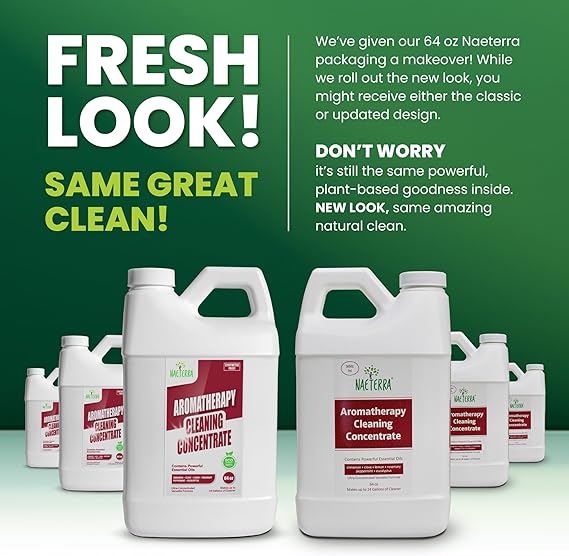Naeterra Aromatherapy Cleaning Concentrate 64 oz makes 24 Gallons of Natural, Eco-Friendly Multi-Surface Cleaner loaded with Essential Oils – Non-Toxic, Synthetic Free Powerful & Refreshing Clean