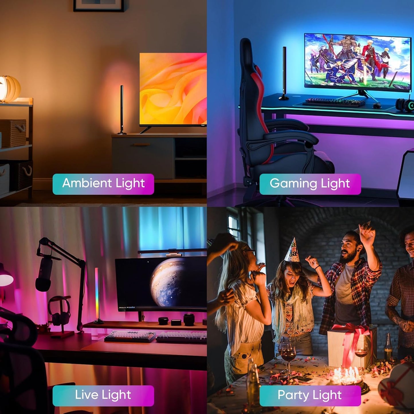 sailsco Smart LED Lightbar, TV Backlight, Gaming Lamp Works RGBIC Ambient Smart Sync with Music and APP Control for Games, Deco, PC, TV, Interior Decoration, USB Interface