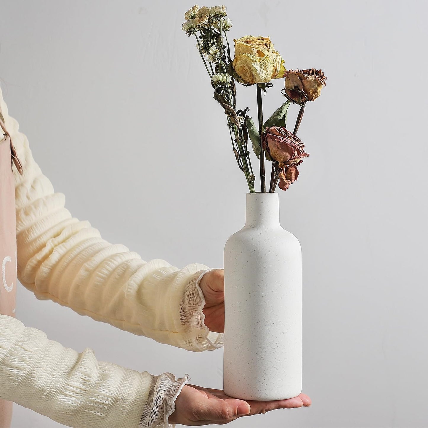 CEMABT White Ceramic Vase Set - 4 Small Vases for Flowers, Unique Flower Vases for Centerpieces, Decorative Modern Vases for Home Decor Table Entryway Bookshelf (White)
