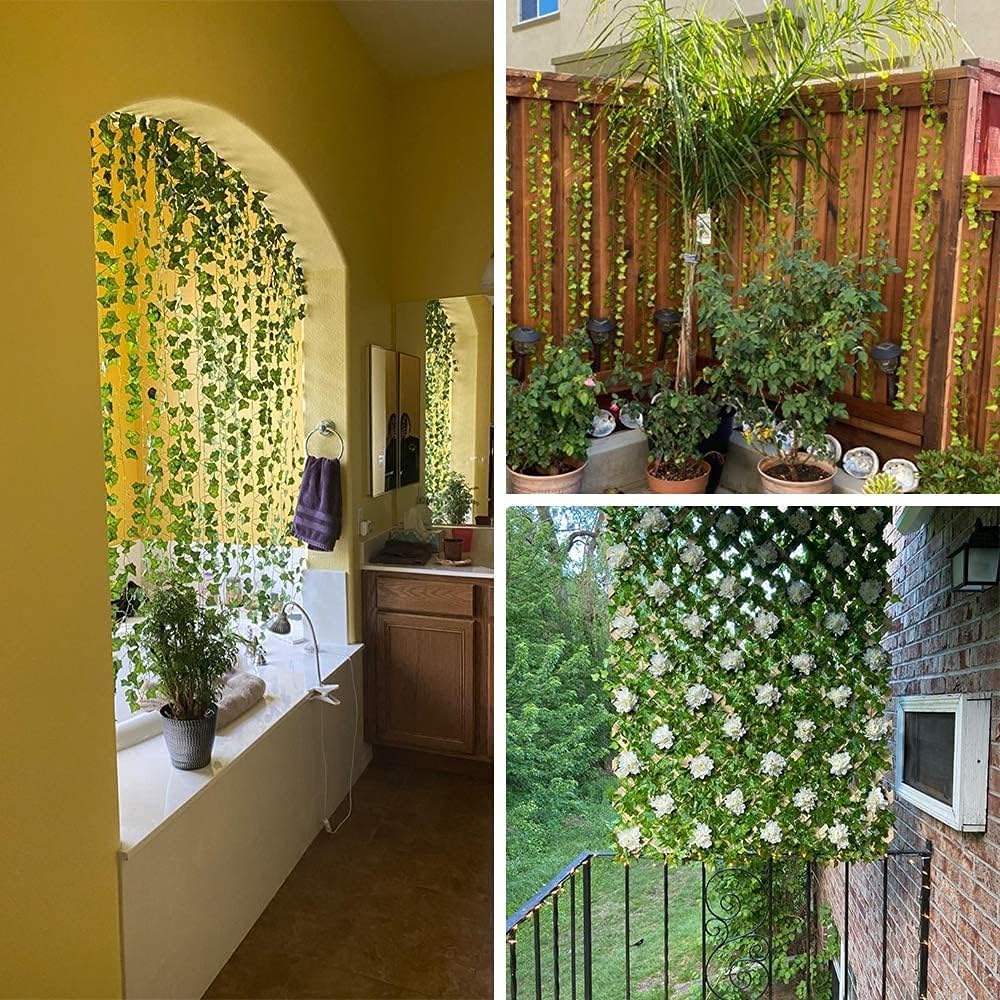 Uandhome 84 Feet 12 Strands Artificial Ivy Leaf Plants Vines Hanging Garland Fake Greenery Vines Foliage Flowers Home Kitchen Garden Office Wedding Wall Decor