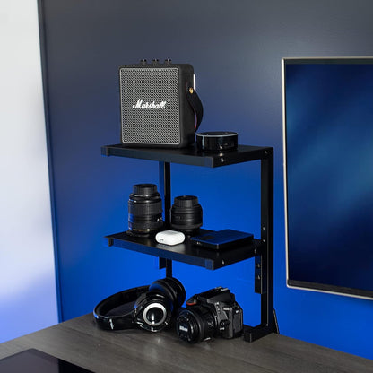 VIVO Clamp-on 33cm Above or Below Desk 2-Tier Shelving Unit for Table Accessories, Gaming Devices, and More, Storage Tray, Desktop Organizer, Black, STAND-SHELF2C