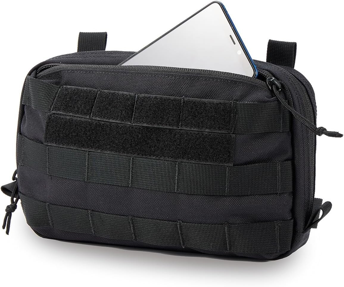 Cargo Works Black Tactical Molle EDC Pouch - Admin Pouch with Molle Attachments for Backpacks