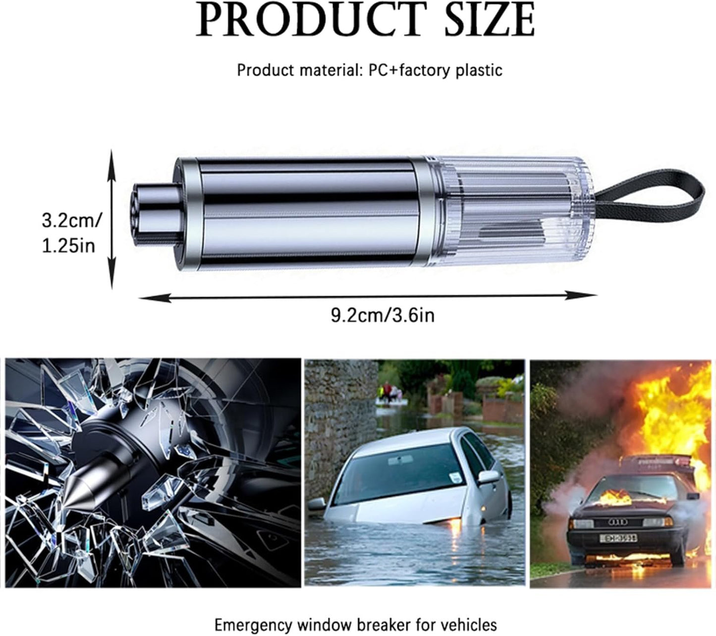 Window Breaker Seatbelt Cutter Hammerdex Car Automotive Emergency Escape Survival Stuff Tool Tools Gadgets Safety Kit, Grey