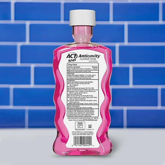 ACT Kids Anticavity Fluoride Rinse for Bad Breath Treatment, Bubble Gum Blowout, 16.9 fl. oz. (Pack of 3)