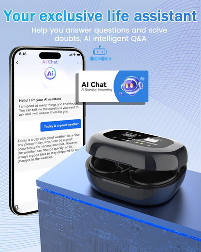 Translation Earbuds Real Time Open Ear Headphones, LCD Touch Screen 3-in-1 AI Translator Earbuds, 164 Language Translator Earpiece with ENC Mic, Translation Headphones for Travel Business Learning