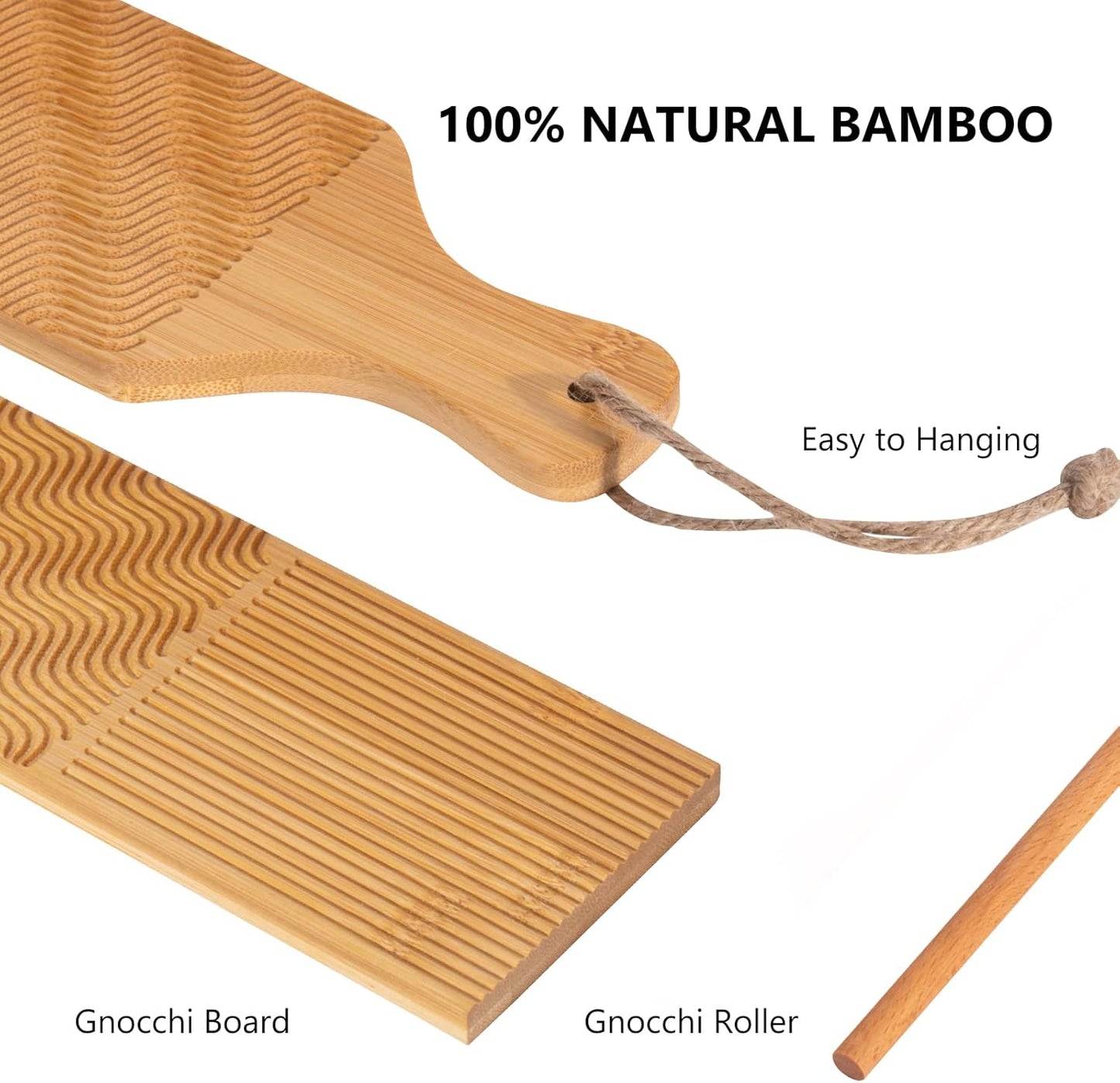 Gnocchi Board Hand Crafted Gnocchi Paddle with Garganelli Stick Maveite Cavatelli Pasta Maker Pasta Board Gnocchi Ridges Roller Natural Bamboo Kitchen Gadgets Tools