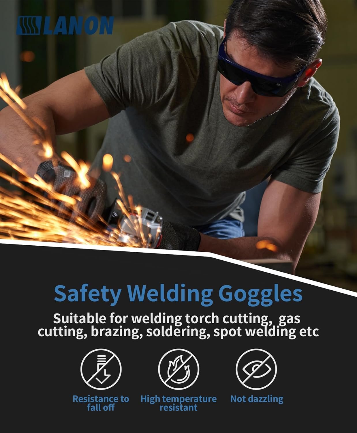LANON Welding Safety Glasses,IR Filter Shade 5.0 Lens,Anti-Scratch & Anti-Impact,ANSI Z87.1 Double-sided Antifog,Wrap-Around Protective Safety Goggles,UV Protection