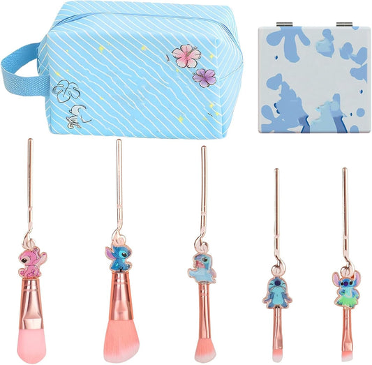 Preppy Makeup Bag Travel Cosmetic Pouch Large Capacity Cartoon Zippered PU Bag Accessories Storage Mirror Makeup Brush
