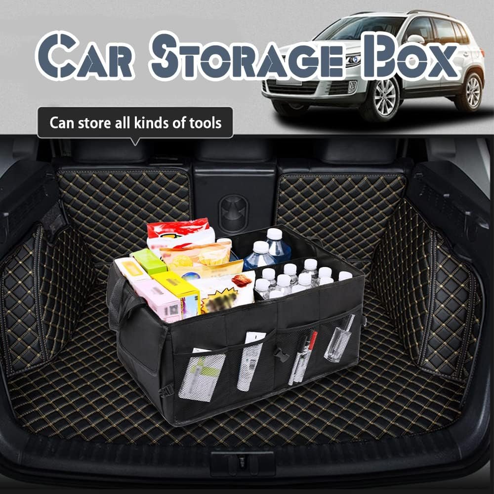 Mearo Trunk Organizer, Foldable & Waterproof Multi Compartment Car Storage, Black