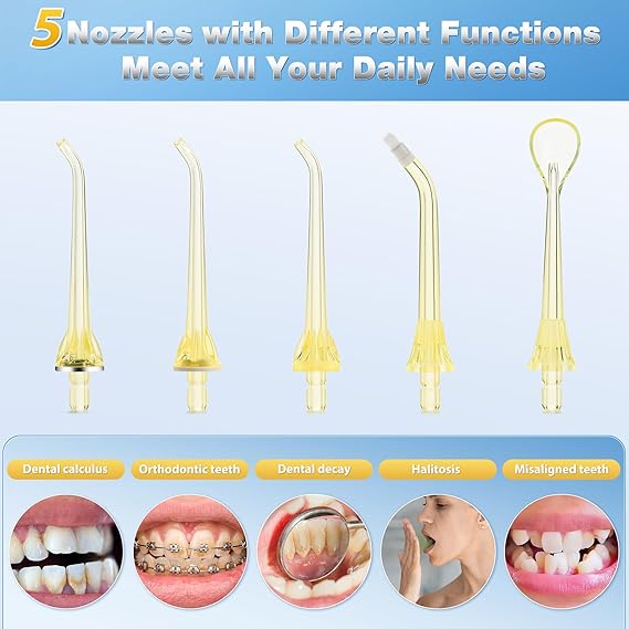 TOVENDOR Electric Water Dental Flosser Teeth Pick, Cordless Flossers Oral Irrigator IPX7 Waterproof 300ML Rechargeable Travel Water Teeth Cleaner with 5 Tips for Home Braces Care Gums Deep Cleaning