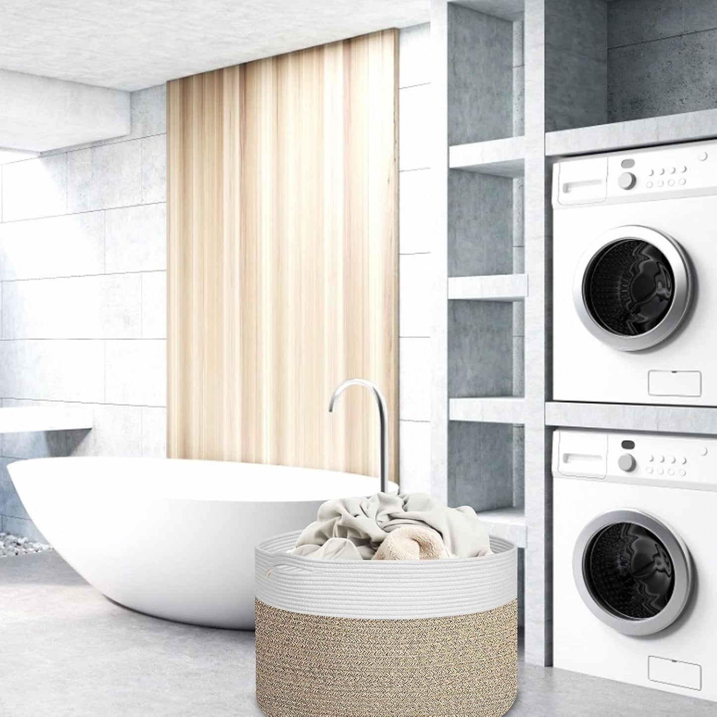 Extra Large 100% Cotton Rope Basket 21.7" × 21.7" × 13.8", SONPENT Woven Storage Laundry Basket Cotton Basket Pillows Storage Bin with Handle for Living Room Home Decor