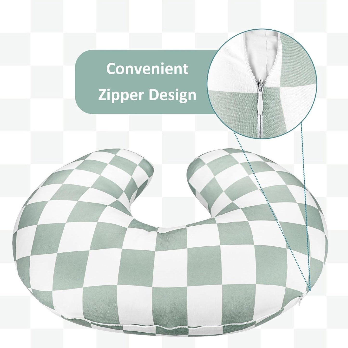 DILIMI Nursing Pillow Cover, Stretchy Removable Case for Breastfeeding Pillows, Ultra Soft Comfortable Slipcover for Baby Girl and Boy, Checkerboard Grid