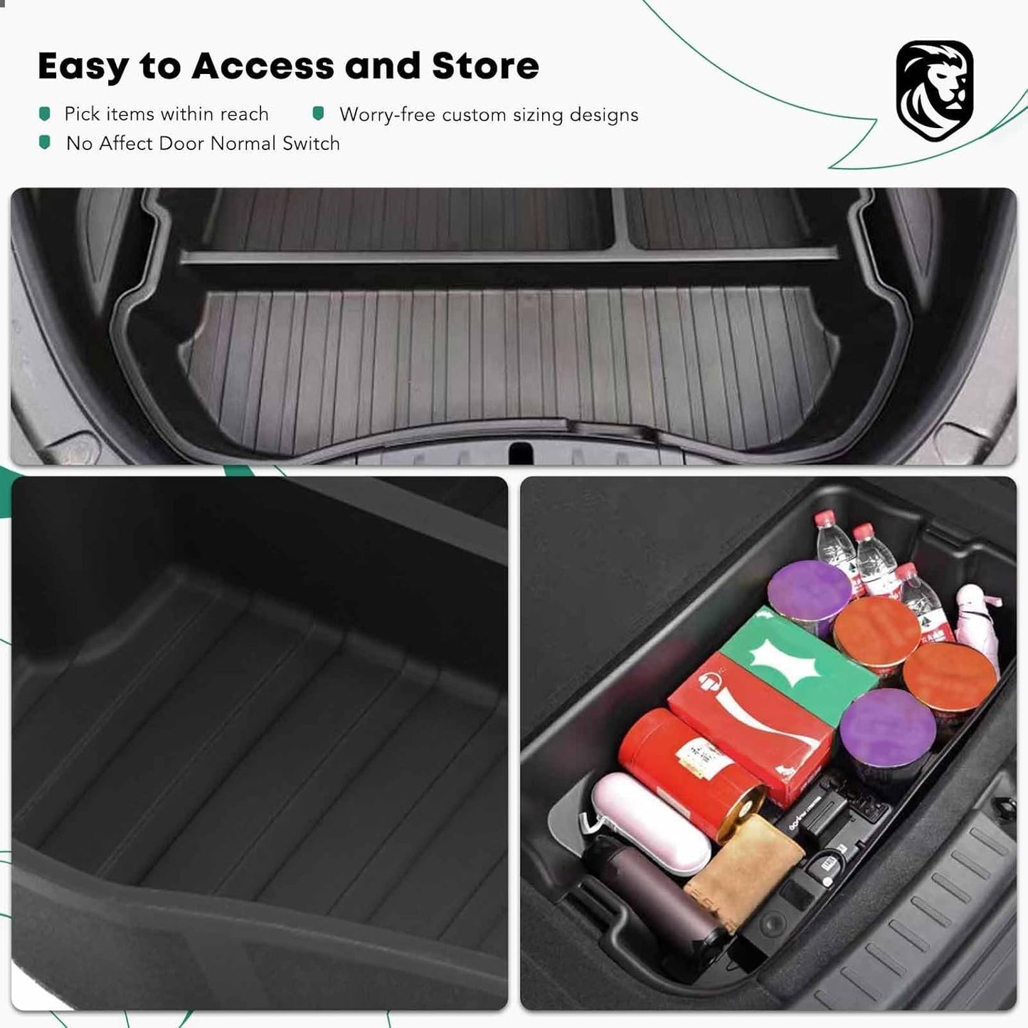 YHTAUTO Front Trunk Organizer Compatible with Tesla Model 3 2021 2022 2023 Accessories, Waterproof Frunk Storage Bins Organizer Front Trunk Storage Box - Black