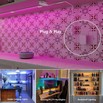 Under Cabinet Lighting RGB Strips Lights Plug in Works with Alexa,Google Home,Smart APP, Remote Control Color Changing Light Bars for Kitchen Counter,Shelf,Bookcase,12V Backlights Linkable,6pcs