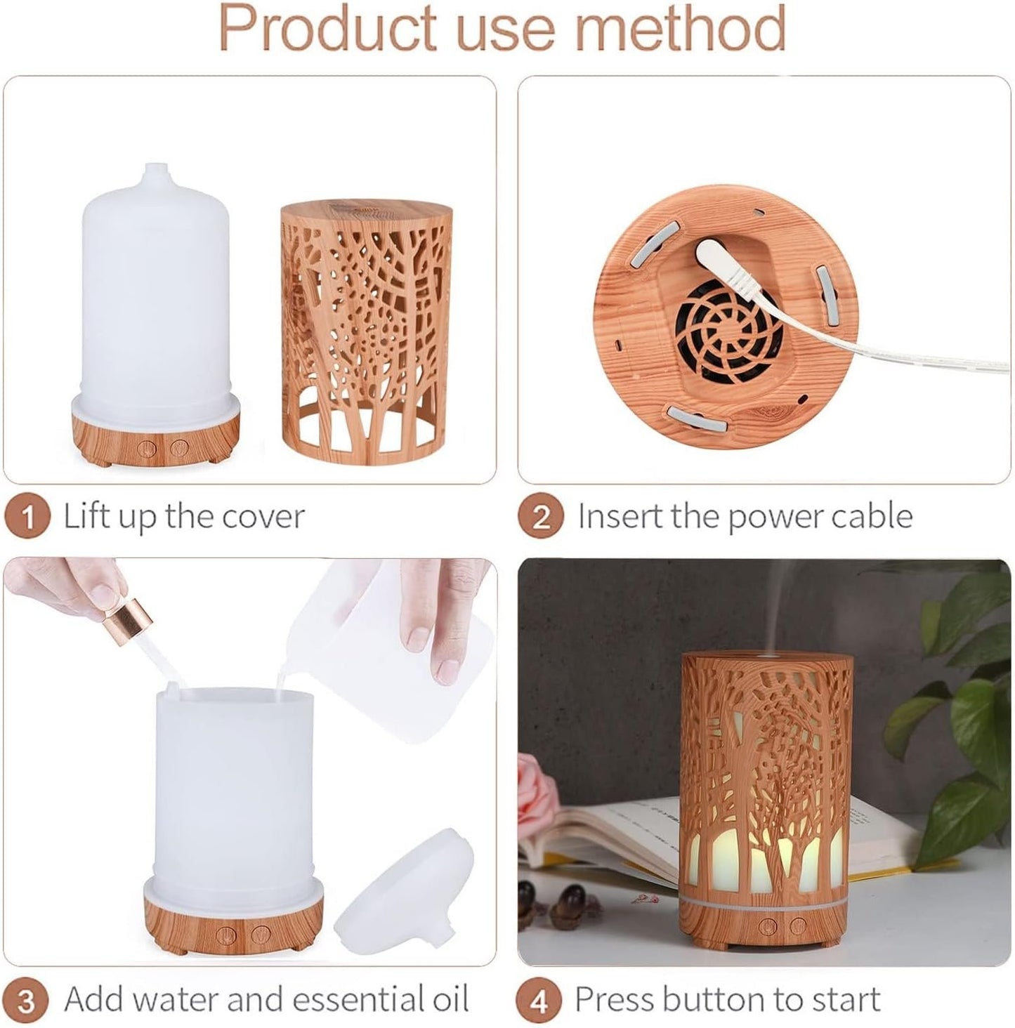 200ml Essential Oil Diffuser, Remote Control Wood Grain Air Aroma Diffuser, Fragrant Oil Humidifier Vaporizer with 7 LED Color Light for Home (US-Wooden)