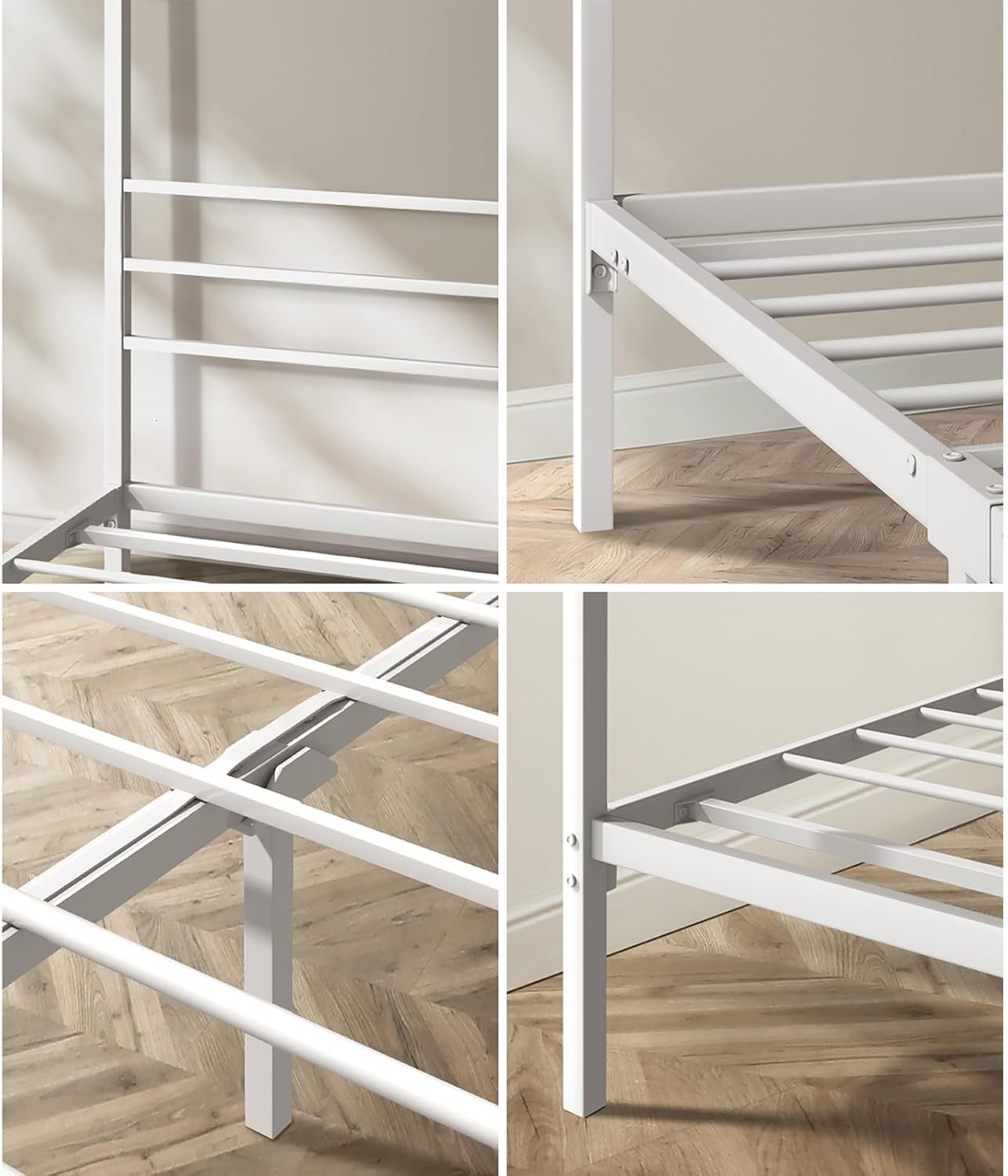 Oikiture Bed Frame Single Size Canopy Metal Bed Base White