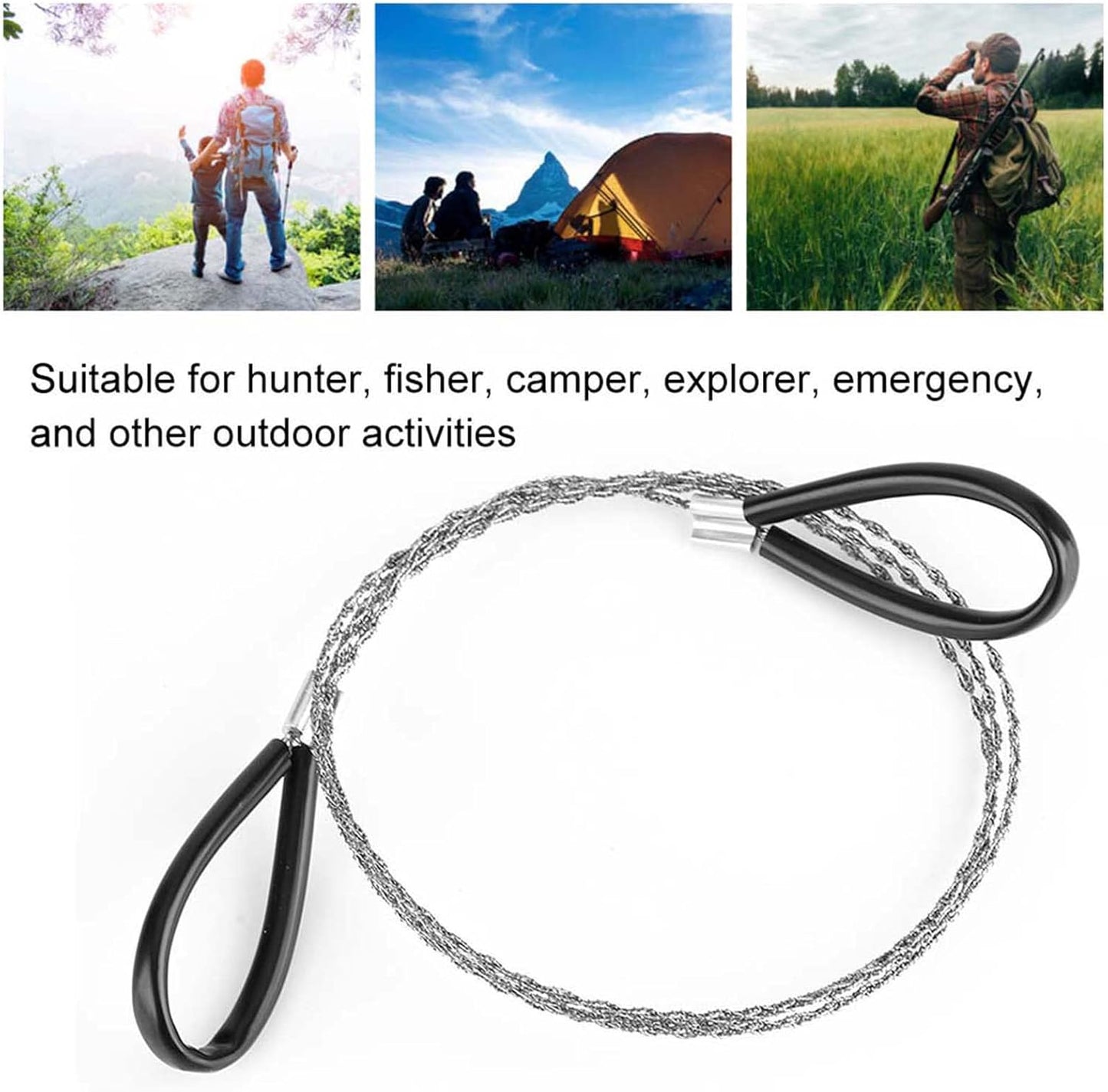 Pocket Chainsaw Wire Saw Emergency Wire 25.6 Inch Portable Hand Chainsaw Outdoor Survival Wire Steel Wire Saw Scroll for Emergency Travel Outdoor Camping Gear Wilderness Survival Chain Saw