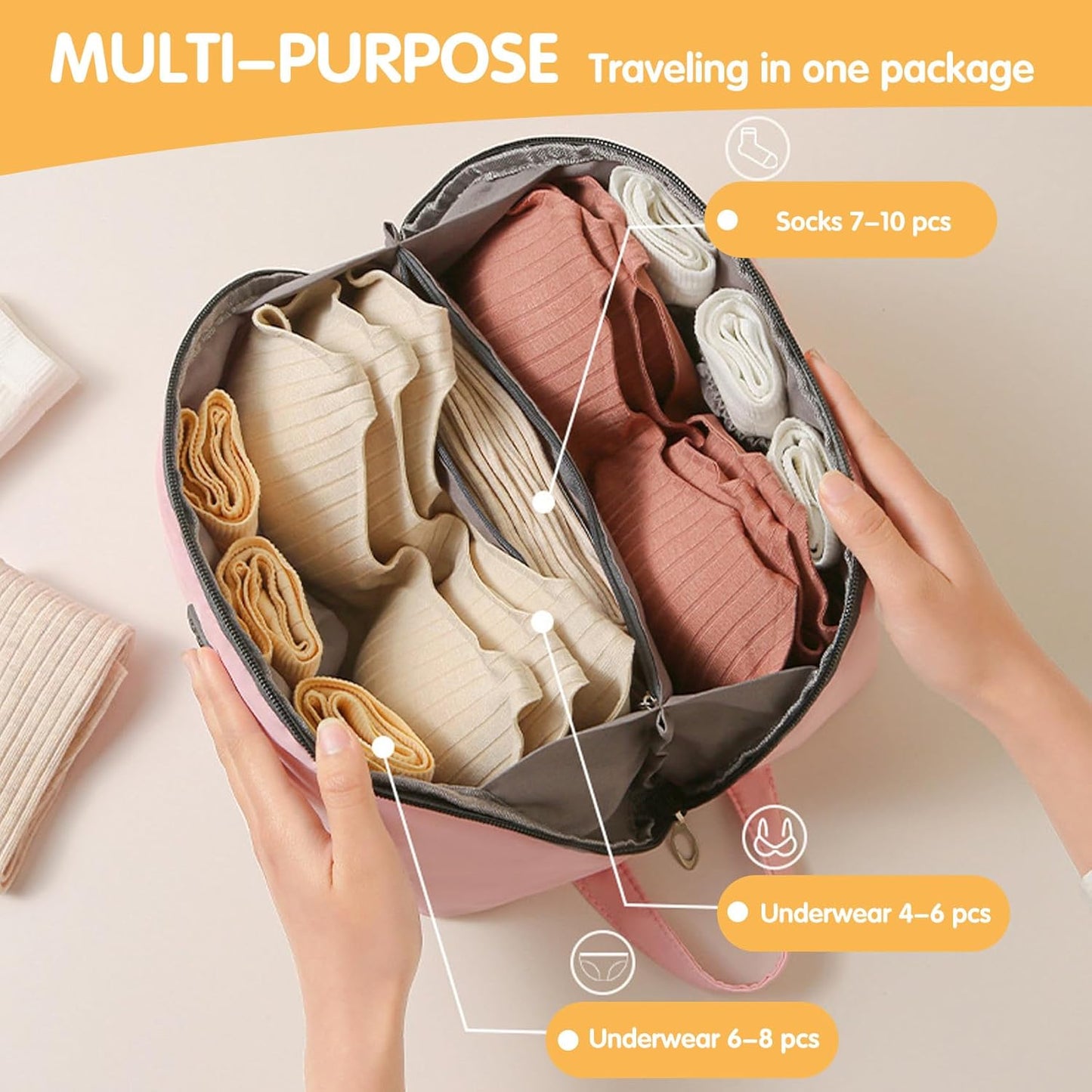 Women's Portable Lingerie & Bra Underwear Storage Bag - Large Travel Essential Packing Bag, Finishing Bag for Clothing Organization, Durable Clothes Storage Box, Travel Inner Bag (Pink)
