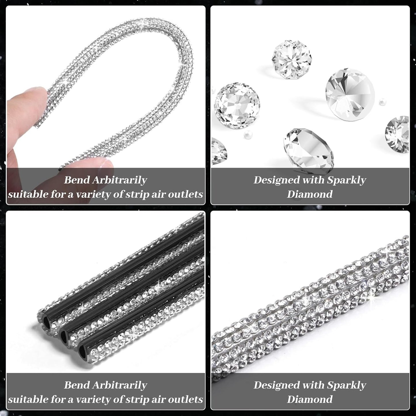 10PCS Bling Car Air Conditioner Decoration Strip for Vent Outlet, Rhinestone Car Air Vent Outlet Moulding Trim Strip, Bling Diamond Car Interior Accessories for Women and Girls