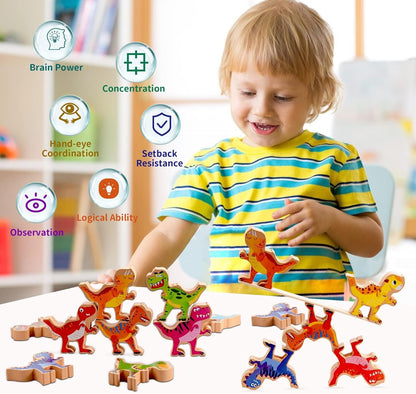 Dinosaur Stacking Building Toys for Boys, PIIOSER Wooden Dinosaur STEM Montessori Educational Learning Block Toys for Kids Cool Birthday Party Game Gifts for 4 5 6 7 8 Years Old Boys Girls