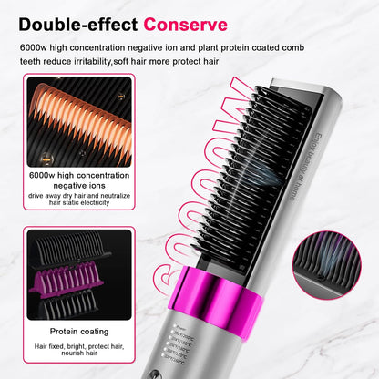 Hair Straightener Brush Negative Ionic,Lightweight Straightening Hot Comb Curler 5 Temps Settings 320°F to 392°F 20s Fast Heating,Professional Styling Tools for Silky Smooth, Frizz-Free Hair