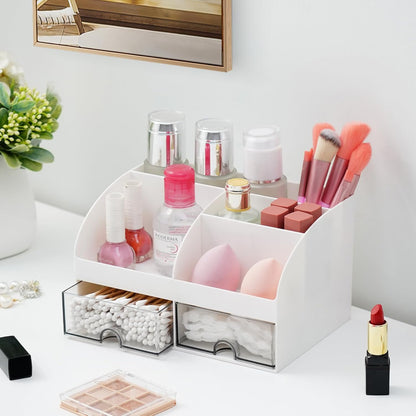 VITVITI Toothbrush Holder for Bathroom Electric Toothbrush Holder 6 Slots Bathroom Organizer 2 Drawers Countertop Toothpaste Holder Cosmetic Make Up Organizer Cosmetic Container