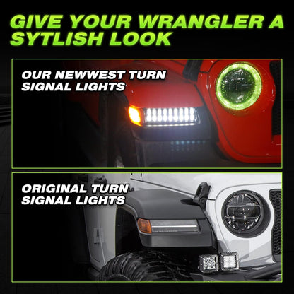New Upgrade Smoke Lens LED Fender Light Kit for JL Wrangler JT Gladiator, LED Turn Signal Lights with DRL & Side Marker Lights Replacement for Jeep Wrangler JL JT 2018-2023