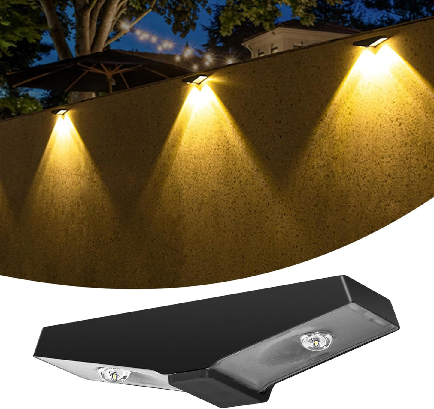 Solar Wall Mount Lights, Outdoor Fence Lamp, Waterproof Exterior Lighting, Foldable and Space-Saving Energy-Efficient LED Decor for House Wall, Yard, Pathway, Driveway, Black