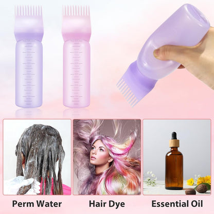 DUAIU Scalp Massage Brush with 2Pcs Root Comb Applicator Bottle, Silicone Massager Hair Oil Applicator Bottles Set for Scalp, Shampoo Scrubber Applicator for Hair Dye and Hair Care Tools