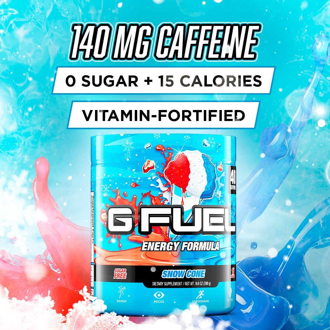 G Fuel Snow Cone Game-Changing Elite Energy Powder, Sharpens Mental Focus and Cognitive Function, Zero Sugar, Supports Immunity and Enhances Mood 9.8 oz (40 Servings)