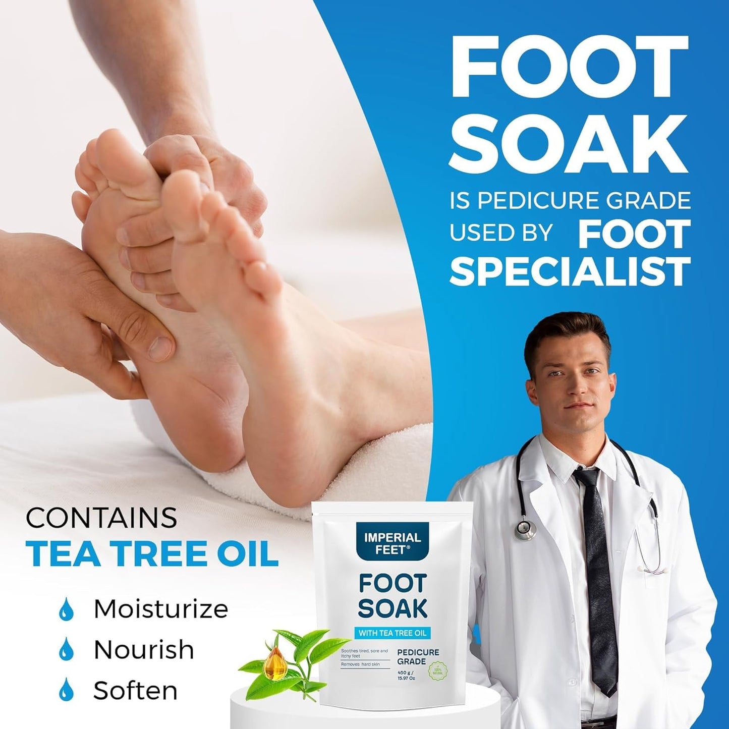Pedicure Quality Foot Soak with Tea Tree Oil & Epsom Salt | Helps Treat Nail Fungus Athletes Foot | Anti Fungal Nail Treatment | Foot Moisturiser & Deodorizer Feet Soak | Exfoliating Foot Soak