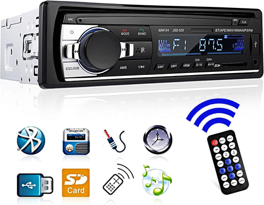 1 DIN Car Stereo Bluetooth Car Stereo, Single Din MP3 Player FM Radio Hands-Free Bluetooth 1 DIN Universal Support EQ/USB/TF/SD/AUX Audio Receiver + Remote Control