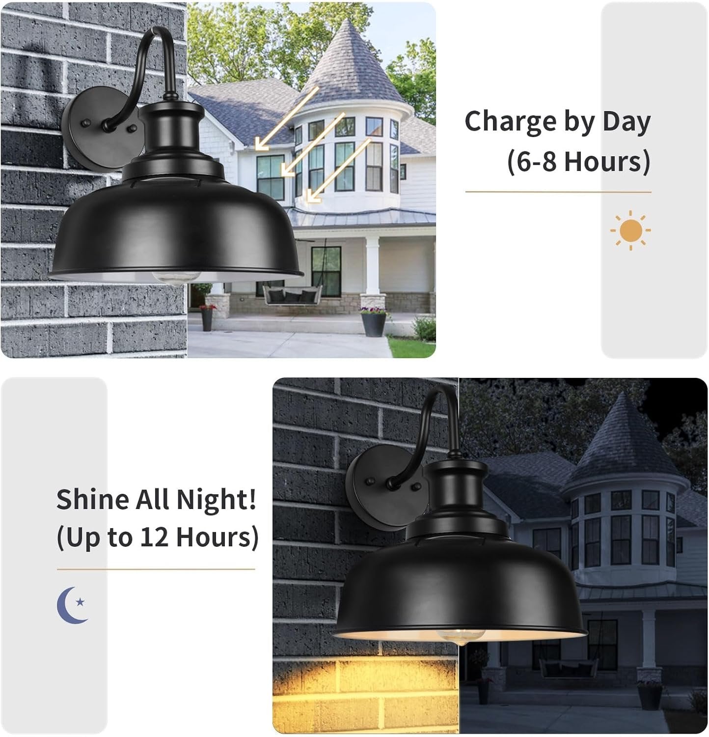 Diyel Solar Barn Light for Outside, Gooseneck Outdoor Wall Lights Solar Powered, Farmhouse Exterior Wall Sconce, Industrial Outside Lighting Fixture, Rustic Lantern for Garage, Barn, Shed, RZSR007