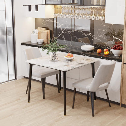 Kitchen Dining Table Square 32 Inch: Modern Sintered Stone Marble Effect Table Top with Tapered Metal Legs 4-Seat Breakfast Table for Dining Room, Restaurant, Living Room Furniture, 32 x 32 x 30 Inch