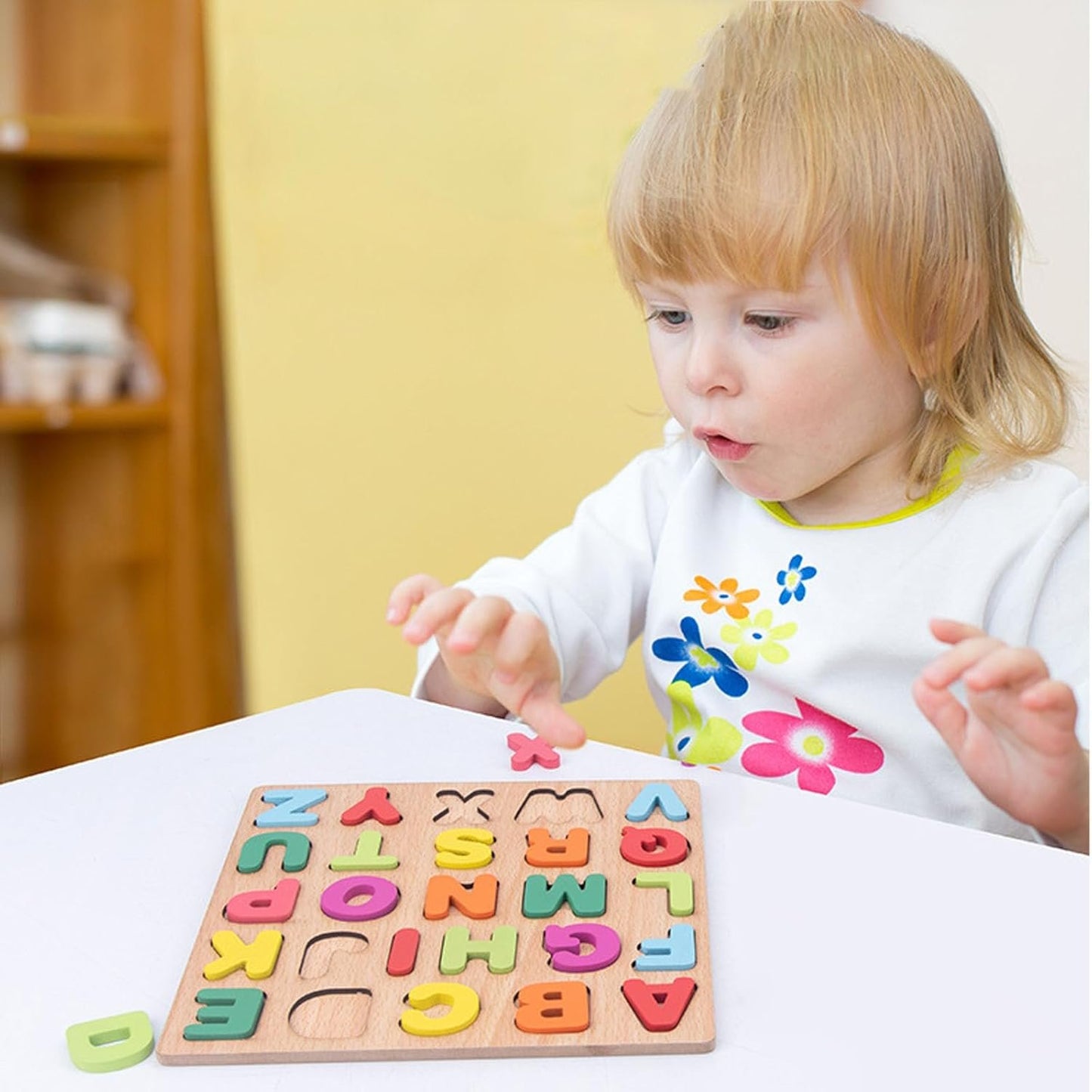 Montessori Wooden Puzzles for Kids, 3pcs Wood Alphabets Numbers and Shapes Preschool Learning Educational Puzzle Board Toys Birthday Gifts for Boys Girls Ages 3 4 5 6 Year Old