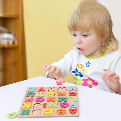 Montessori Wooden Puzzles for Kids, 3pcs Wood Alphabets Numbers and Shapes Preschool Learning Educational Puzzle Board Toys Birthday Gifts for Boys Girls Ages 3 4 5 6 Year Old