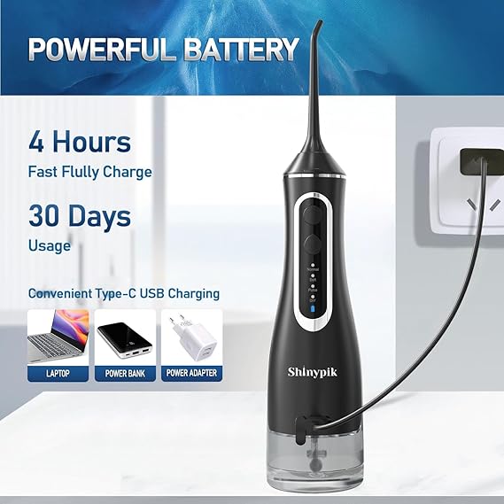 Electric Water Flosser Pick - 320ML Larger Tank 4 Modes Cordless Portable Oral Irrigator,IPX7 Waterproof Dental Flosser,Professional Water Teeth Cleaner Picks for Home Travel (Black)