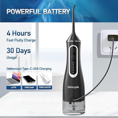 Electric Water Flosser Pick - 320ML Larger Tank 4 Modes Cordless Portable Oral Irrigator,IPX7 Waterproof Dental Flosser,Professional Water Teeth Cleaner Picks for Home Travel (Black)