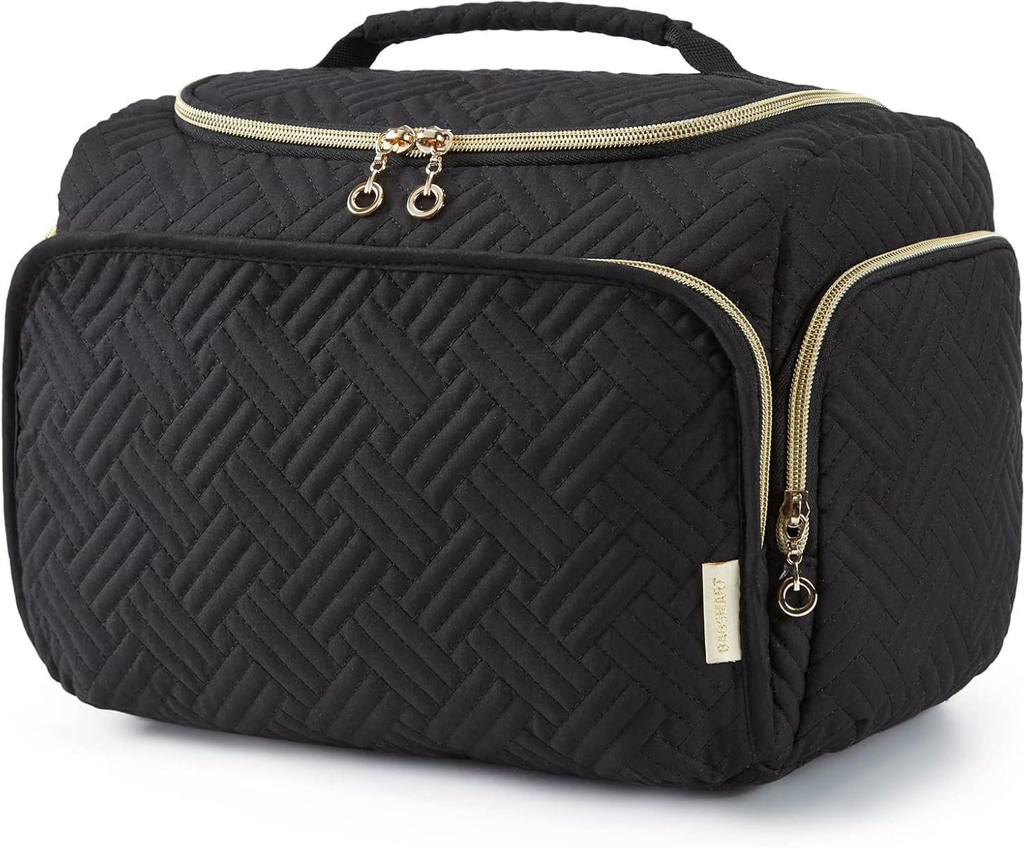 BAGSMART Travel Toiletry Bag, Large Wide-Open Travel Bag for Toiletries, Makeup Cosmetic Travel Bag with Handle, Black-L
